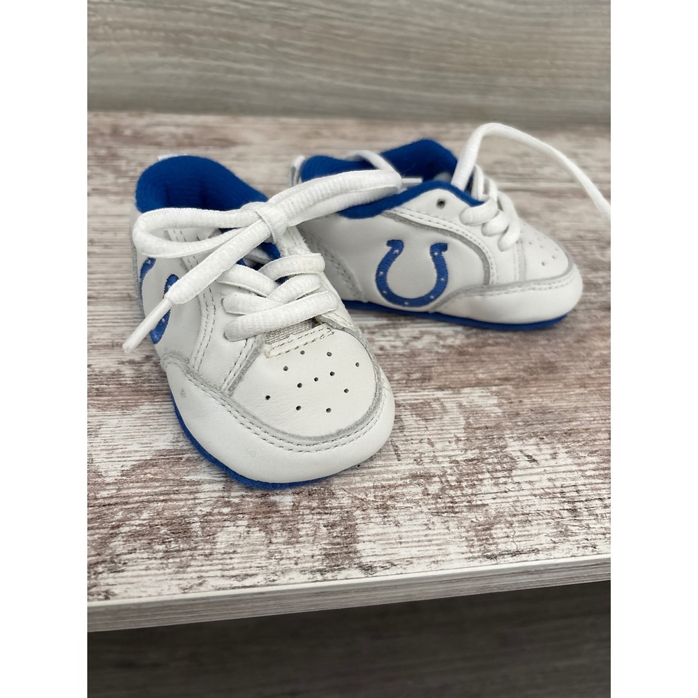 NFL Indianapolis Colts Infant Crib Shoes White Blue Lace Up Soft Sole Sneakers